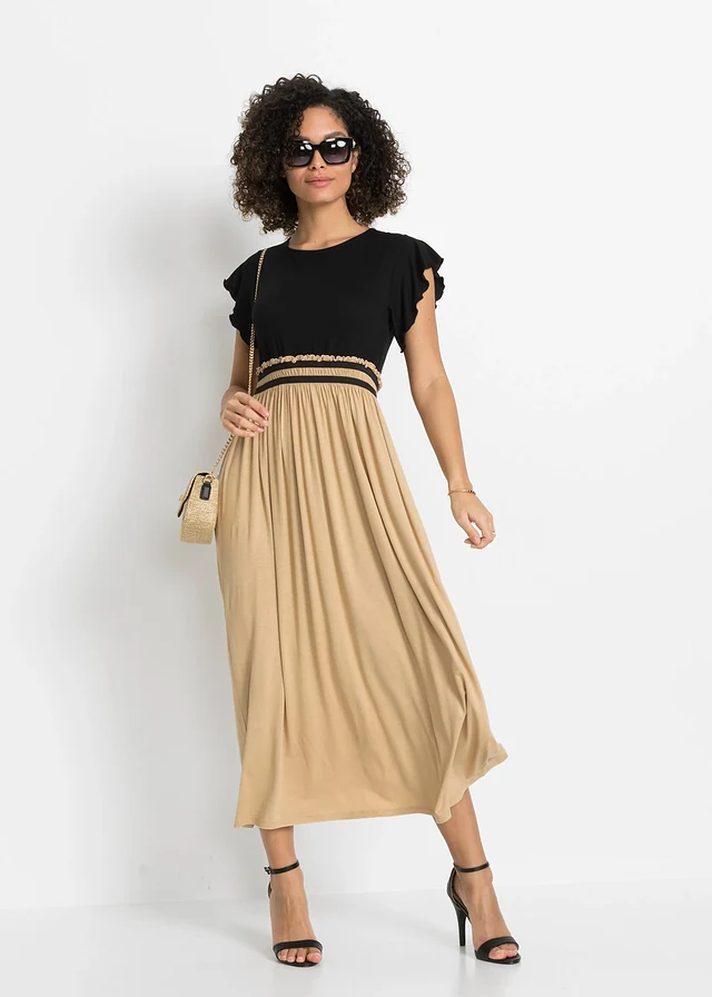 Jersey jurk van viscose, Kleur: zwart/latte macchiato + andere kleuren