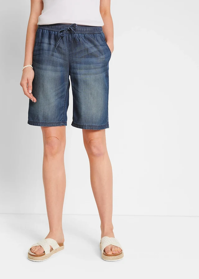 Short en denim léger avec lin, Couleur: bleu denim