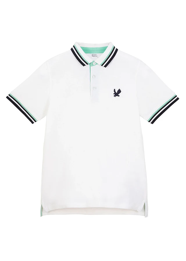 Polo en maille piquée 100% coton, Couleur: blanc