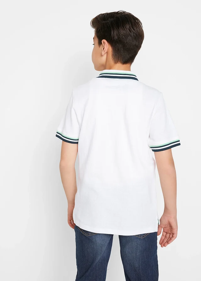 Polo en maille piquée 100% coton, Couleur: blanc