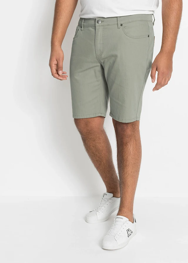 Regular fit stretch bermuda (set van 2), Kleur: beige+rookolijfgroen