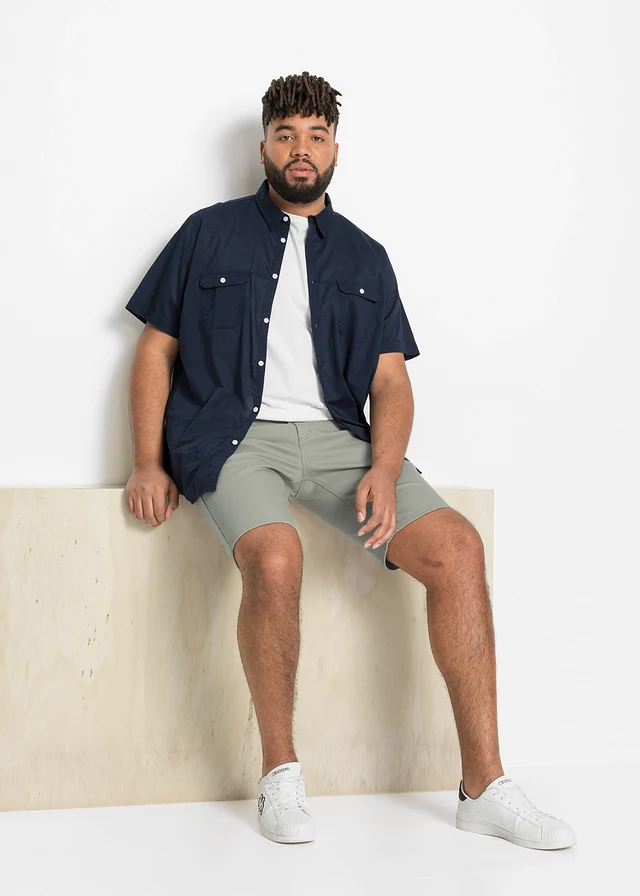 Regular fit stretch bermuda (set van 2), Kleur: beige+rookolijfgroen