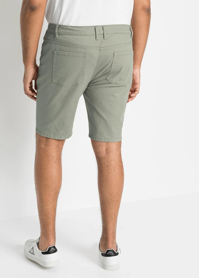 Regular fit stretch bermuda (set van 2), Kleur: beige+rookolijfgroen