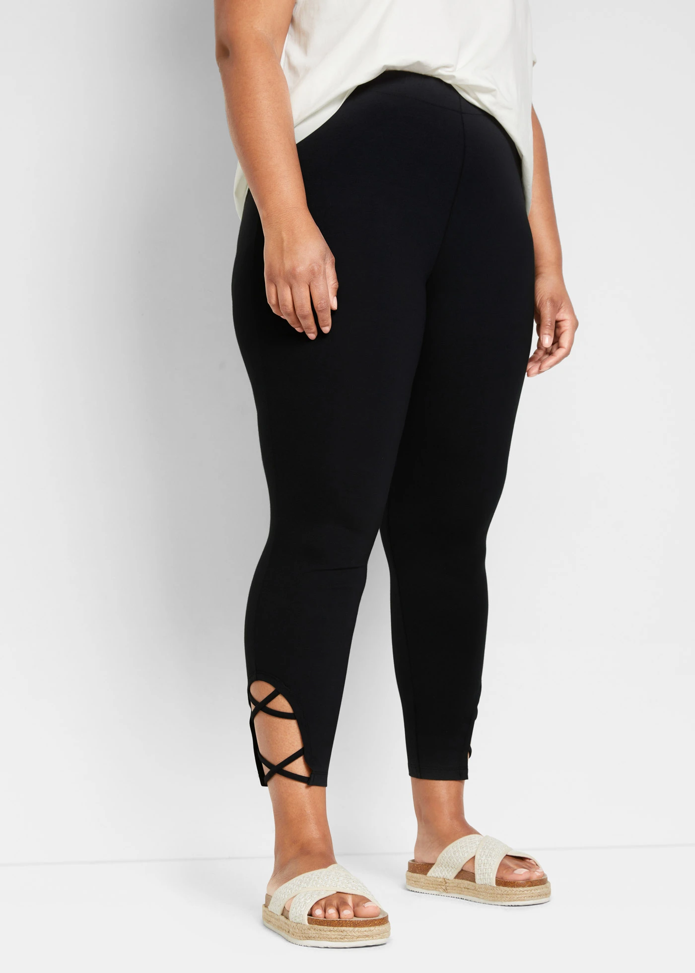 7/8 high-waist legging met biologisch katoen • zwart plus size • bonprix online shop