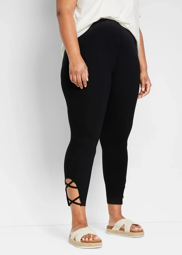 Legging coton 7/8 taille haute et confortable, Couleur: noir