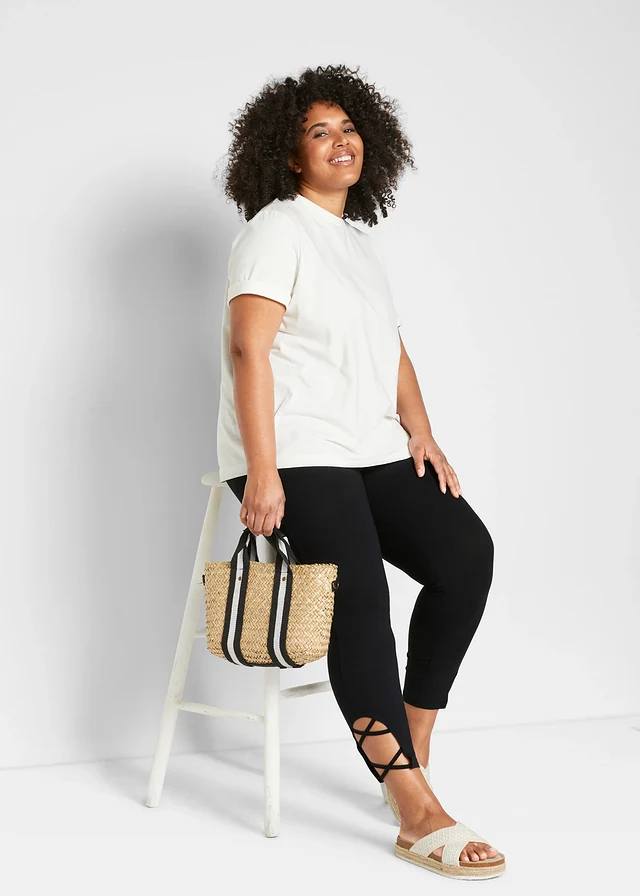 7/8 high-waist legging met biologisch katoen, Kleur: zwart