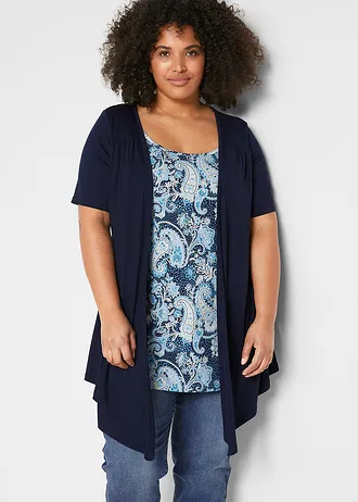 Gedessineerd 2-in-1 shirt met ronde hals, Kleur: donkerblauw paisley