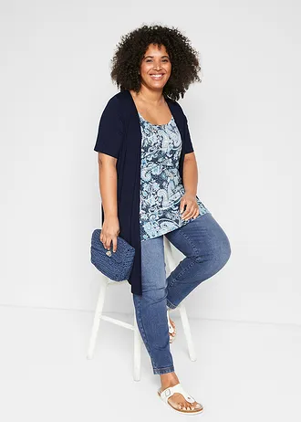 Gedessineerd 2-in-1 shirt met ronde hals, Kleur: donkerblauw paisley