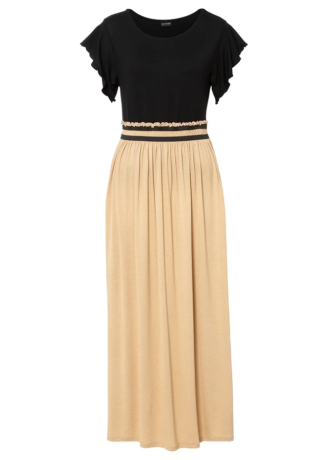 Robe en jersey viscose, Couleur: noir/latte macchiato