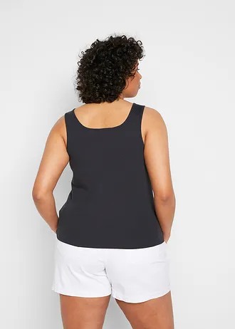 Žebrový top z čisté bavlny, barva: černá