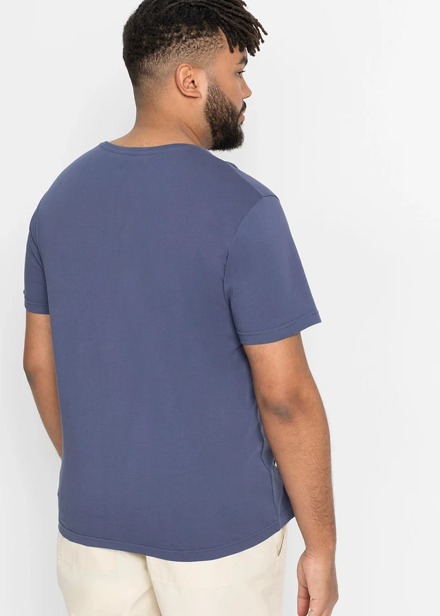 Lot de 5 T-shirts col V, Couleur: bleu moyen+blanc+gris chiné+indigo+bleu foncé
