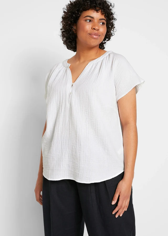 Blousetop van katoen, Kleur: wit