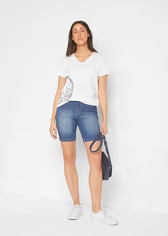 Bermuda en jean, taille mi-haute • bleu denim used • Boutique bonprix