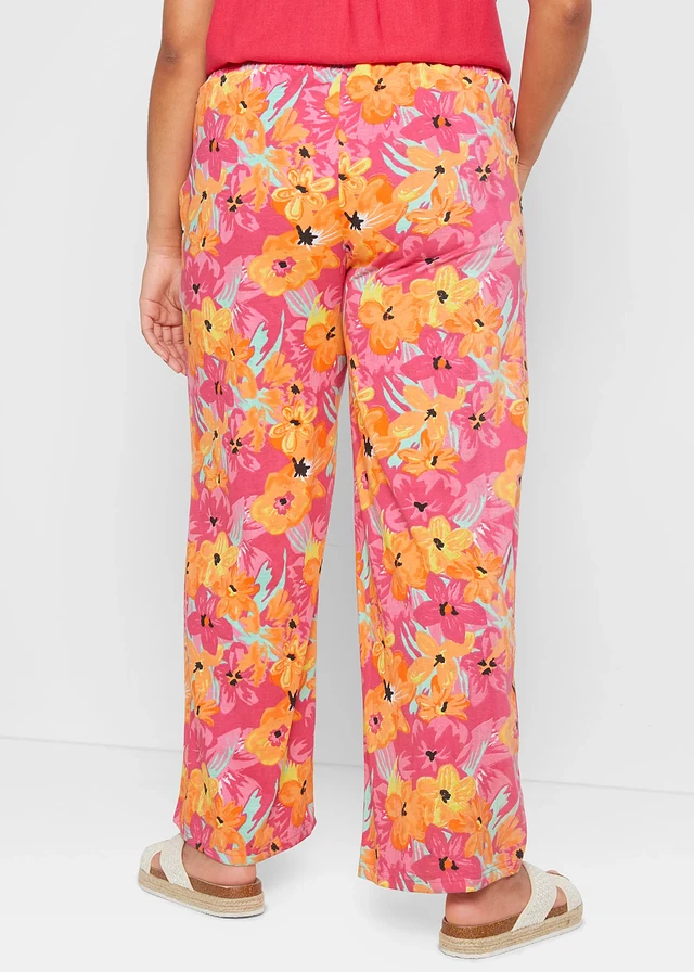 Jersey palazzo broek van een zachte viscosemix, Kleur: pinklady gebloemd