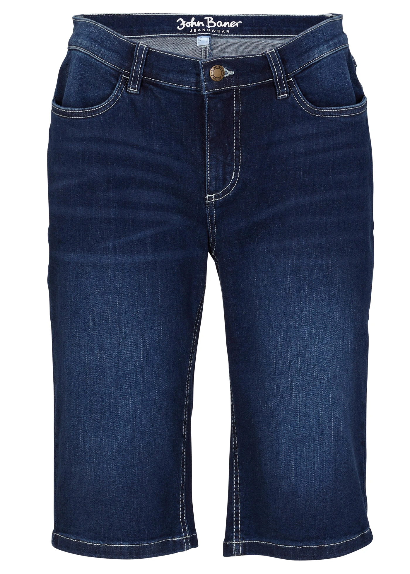 Bermuda en jean extensible, taille mi-haute • bleu denim used • Boutique bonprix