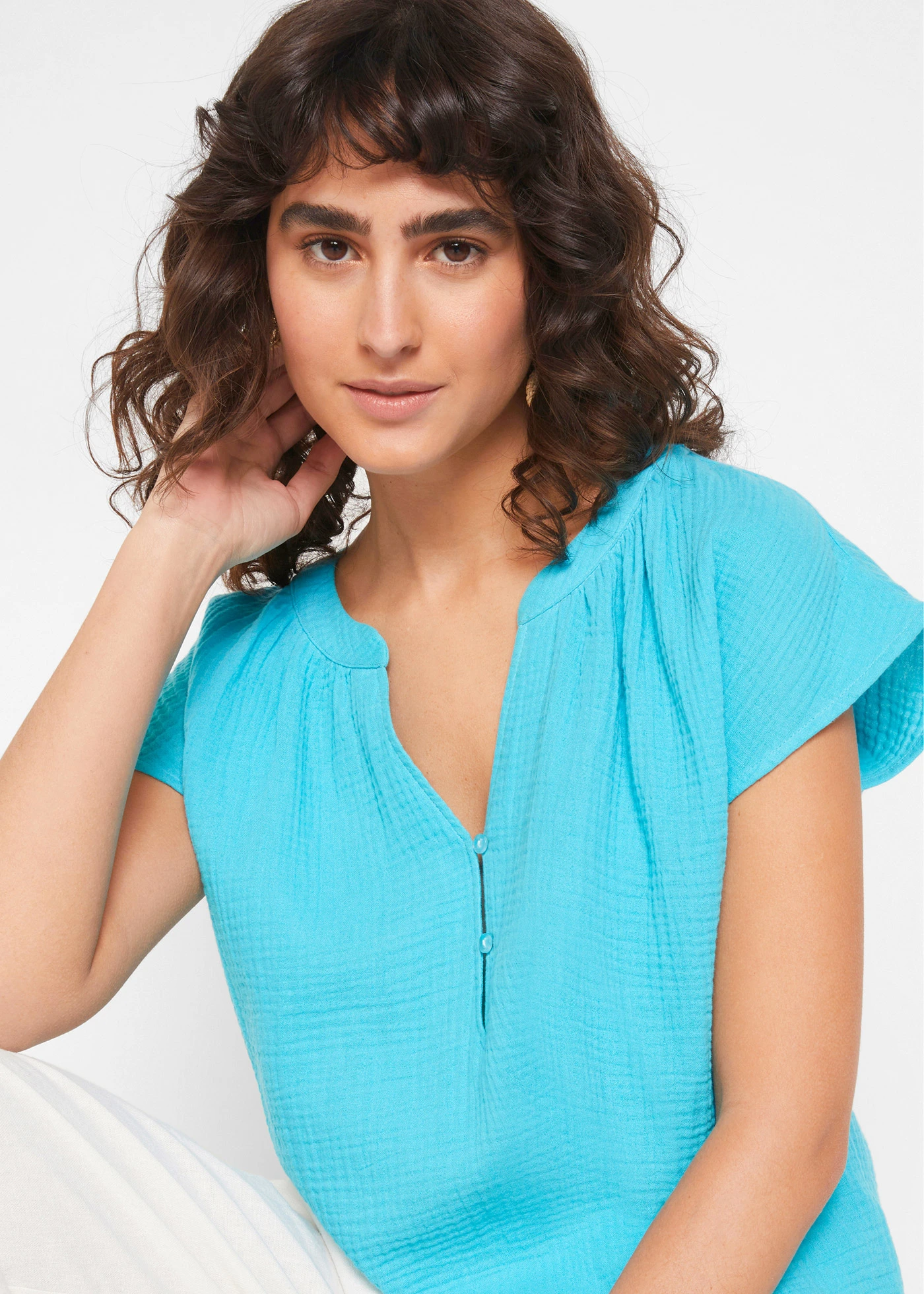 Blouse en gaze de coton • turquoise profond • product-page.page-title-suffix
