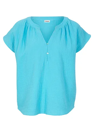 Blousetop van katoen, Kleur: diepaqua