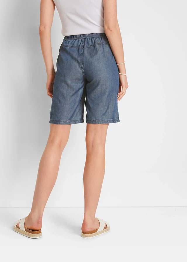 Short en denim léger avec lin, Couleur: bleu denim
