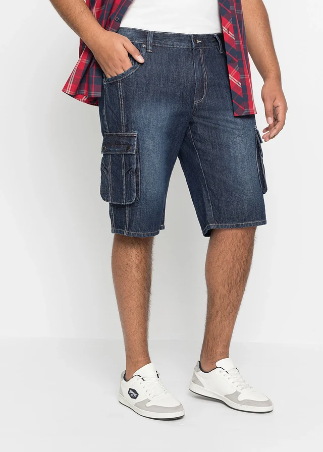 Cargo jeans bermuda regular fit, Kleur: nachtblauw denim