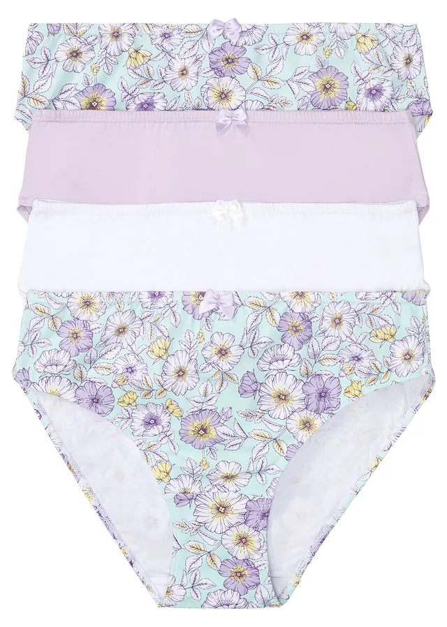 Lot de 4 slips maxi en coton confortable • menthe pastel floral + parme + blanc • Boutique bonprix