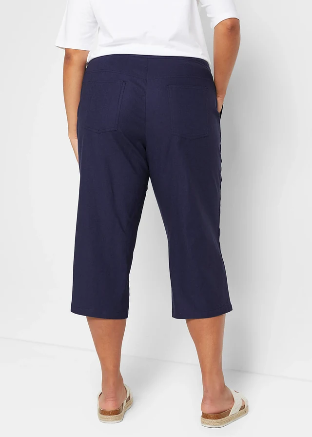 Pantalon 3/4 en lin majoritaire, Couleur: bleu profond