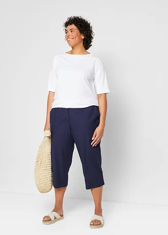 Pantalon 3/4 en lin majoritaire, Couleur: bleu profond