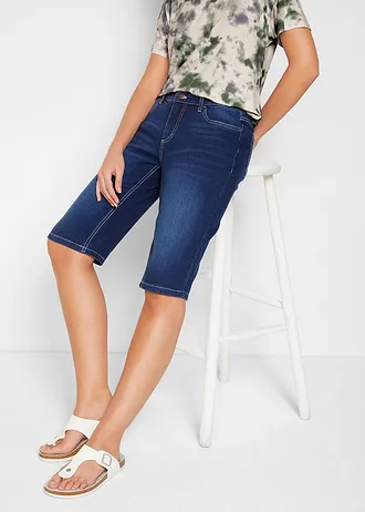 Bermudy jeansowe ze stretchem, średni stan • niebieski denim "used" • sklep bonprix