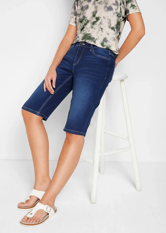 Bermuda en jean extensible, taille mi-haute, Couleur: bleu denim used