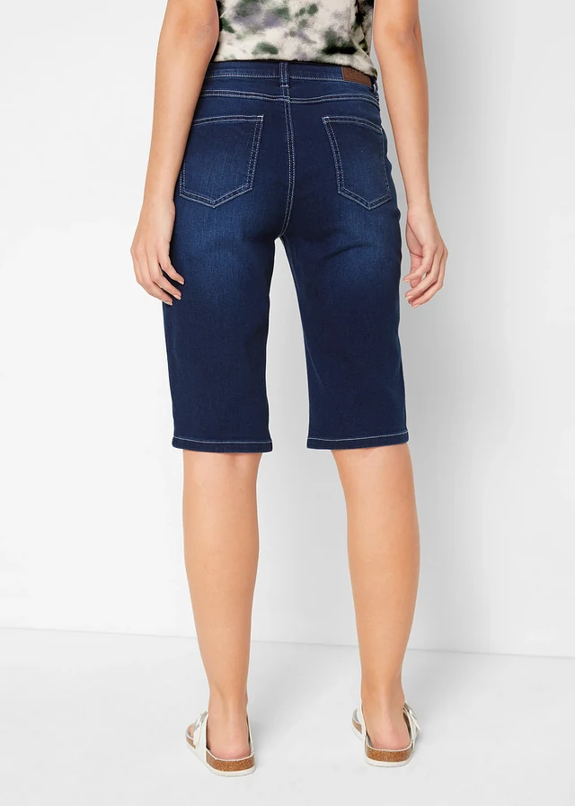 Bermuda en jean extensible, taille mi-haute, Couleur: bleu denim used