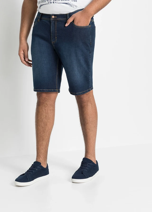 Lot de 2 bermudas en jean extensible, regular, Couleur: bleu moyen denim + bleu foncé denim