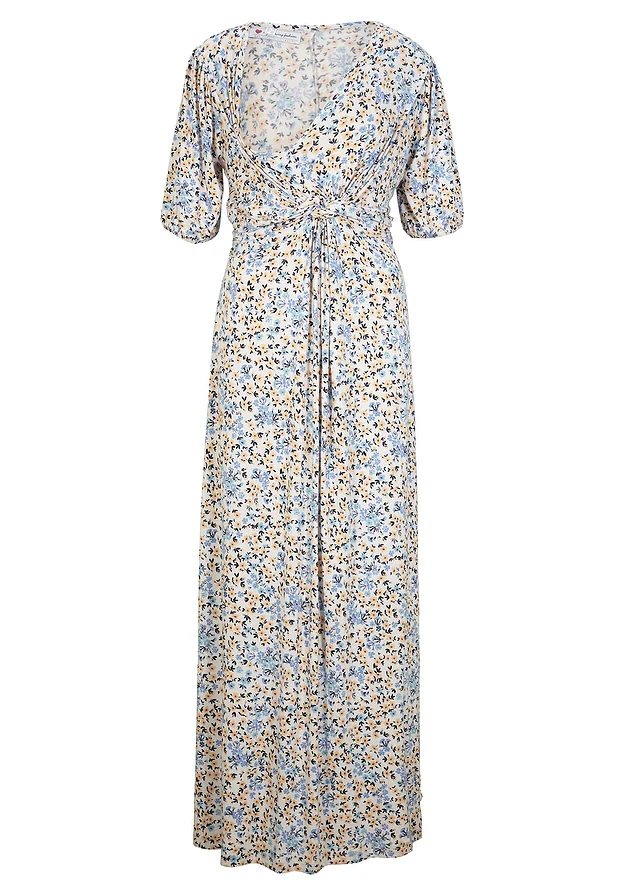 Maxi zwangerschapsjurk/voedingsjurk, Kleur: nevelblauw gebloemd