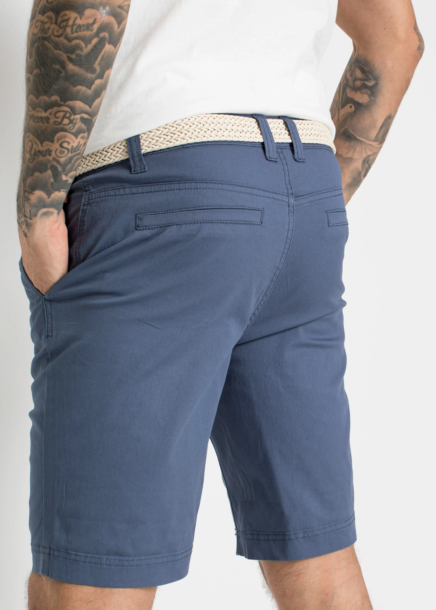 Stretch chino bermuda met riem, regular fit • indigo • bonprix online shop