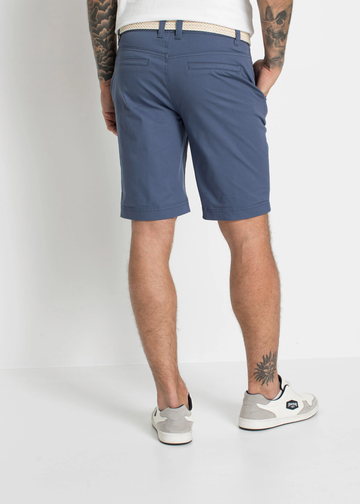 Stretch chino bermuda met riem, regular fit • indigo • bonprix online shop