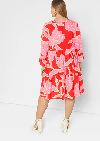 Rochie tip tunică din viscoză fluidă, culoare: roșu aprins/roz-flamingo floral