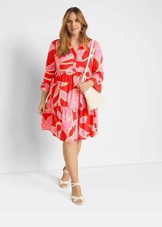 Rochie tip tunică din viscoză fluidă, culoare: roșu aprins/roz-flamingo floral