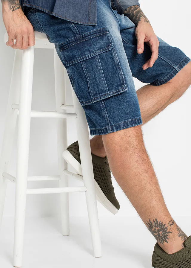 Bermuda cargo long en jean, loose • bleu denim • product-page.page-title-suffix