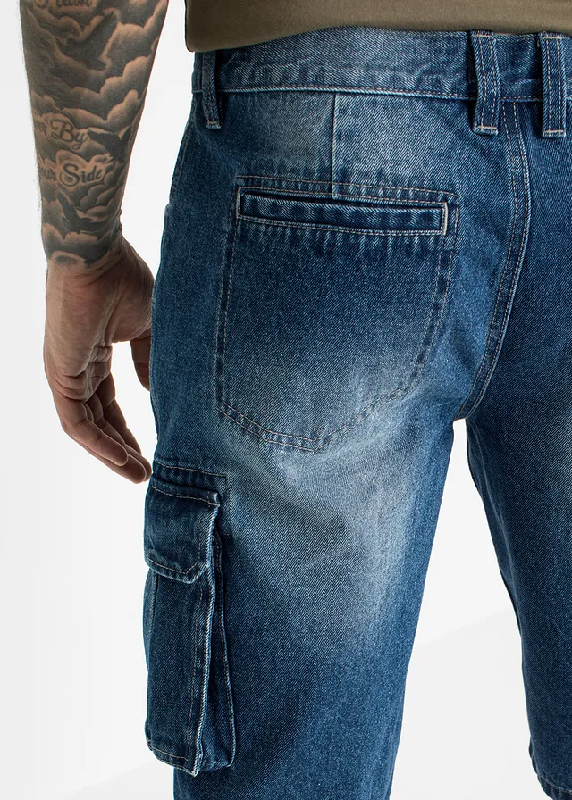 Bermuda cargo long en jean, loose • bleu denim • product-page.page-title-suffix