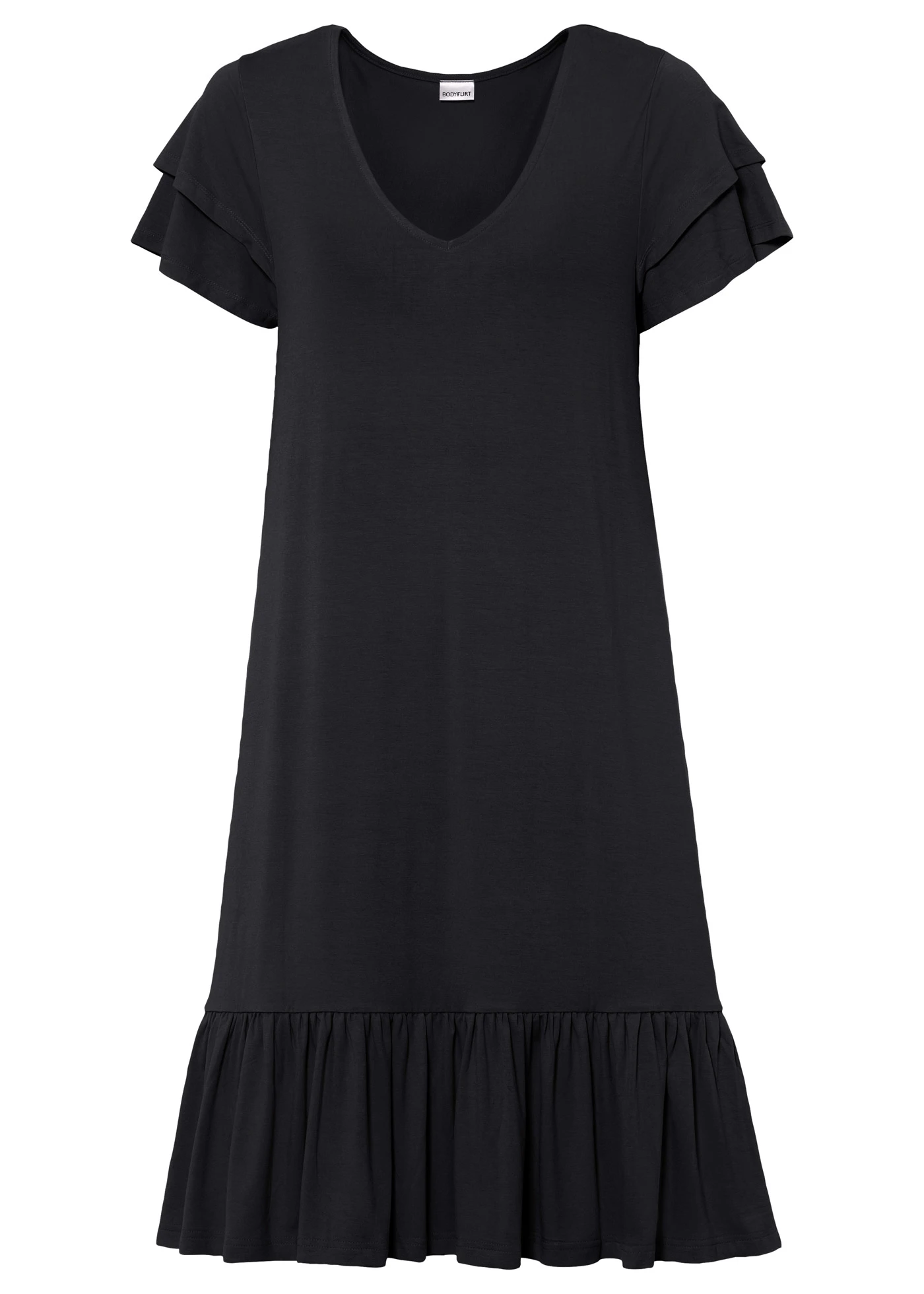 Robe en jersey viscose à volants • noir • Boutique bonprix