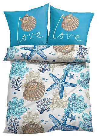 Parure de lit en linon • bleu / blanc • Boutique bonprix