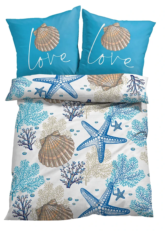 Linon dekbedovertrek, Kleur: blauw/wit
