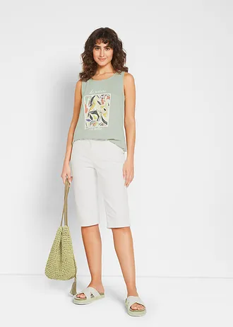 Stretch jeans bermuda met omslag, Kleur: wit