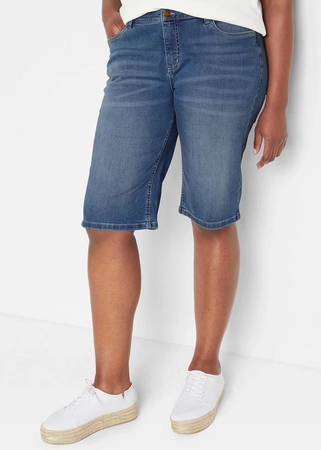 Jeansbermuda stretch, mid waist, Kleur: lichtblauw denim used