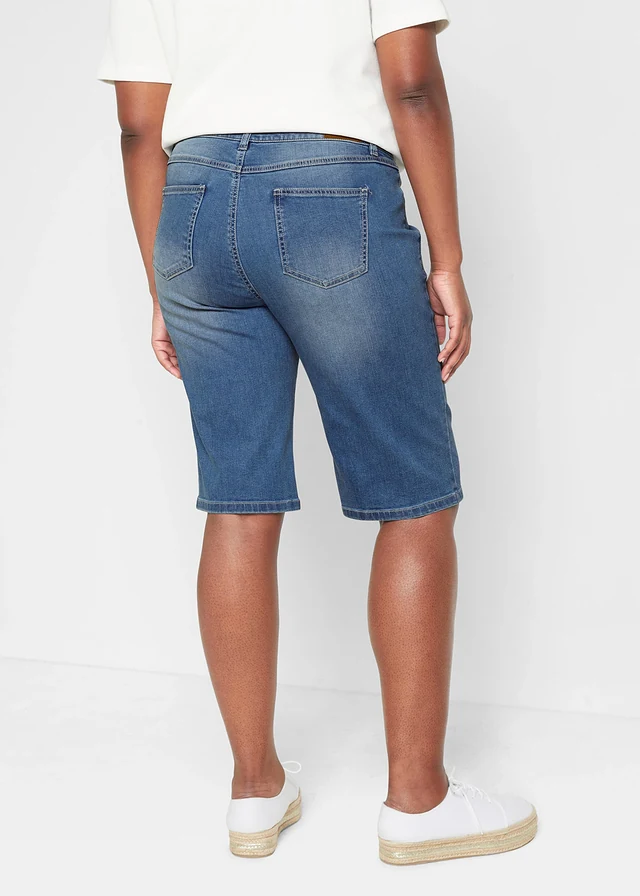 Jeansbermuda stretch, mid waist, Kleur: lichtblauw denim used