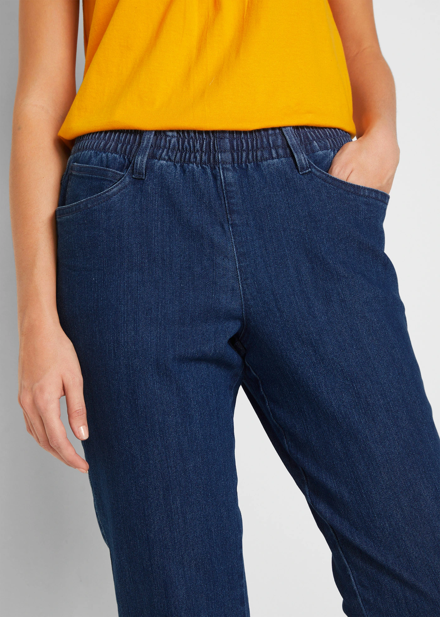 Mid waist jeans met comfortband, straight (set van 2) • blauw denim+zwart • bonprix online shop