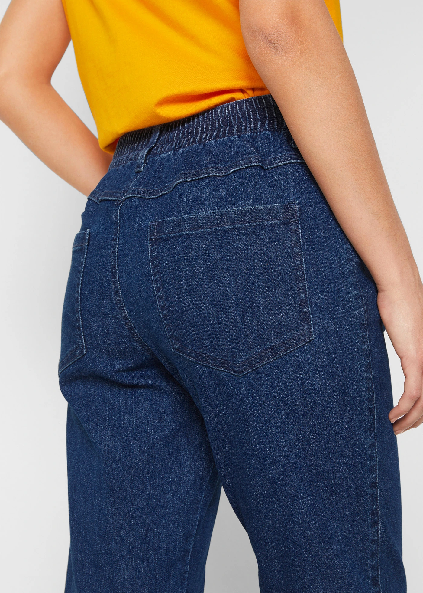 Mid waist jeans met comfortband, straight (set van 2) • blauw denim+zwart • bonprix online shop