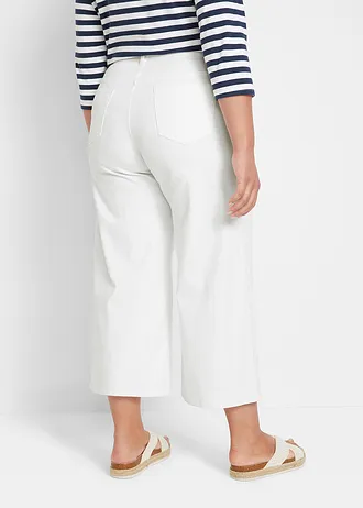 Culotte, mid waist (set van 2), Kleur: ijsblauw denim + wit