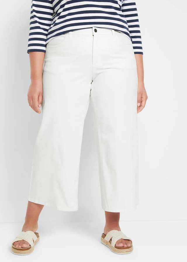 Lot de 2 pantalons larges taille mi-haute, Couleur: bleu glacier denim + blanc