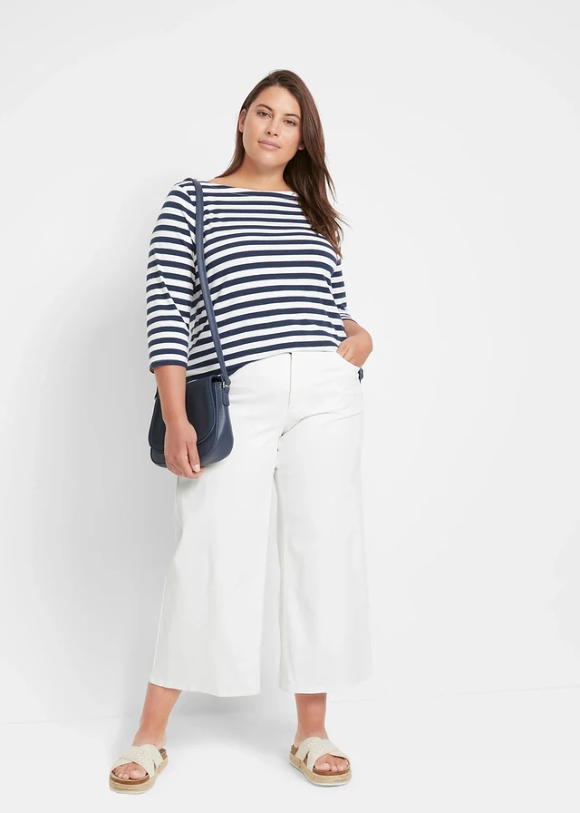 Lot de 2 pantalons larges taille mi-haute, Couleur: bleu glacier denim + blanc