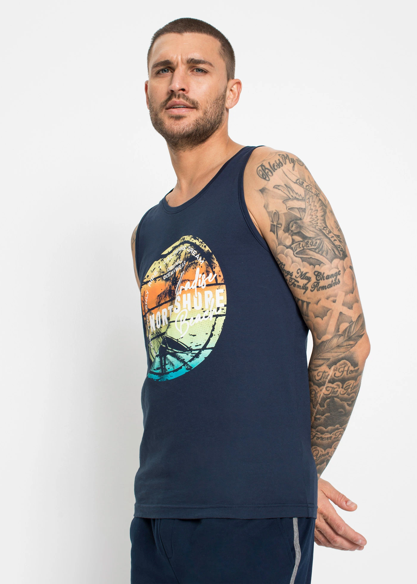 Tanktop (set van 2) • donkerblauw+middenturkoois met print • bonprix online shop