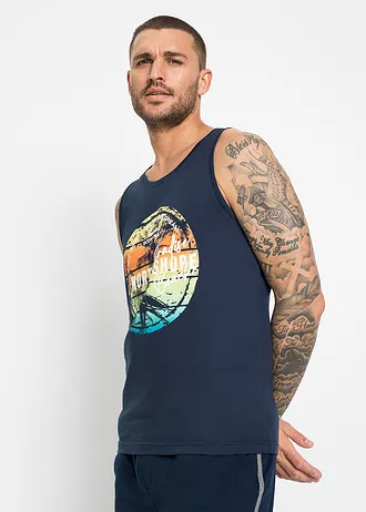 Tanktop (set van 2) • donkerblauw+middenturkoois met print • bonprix online shop